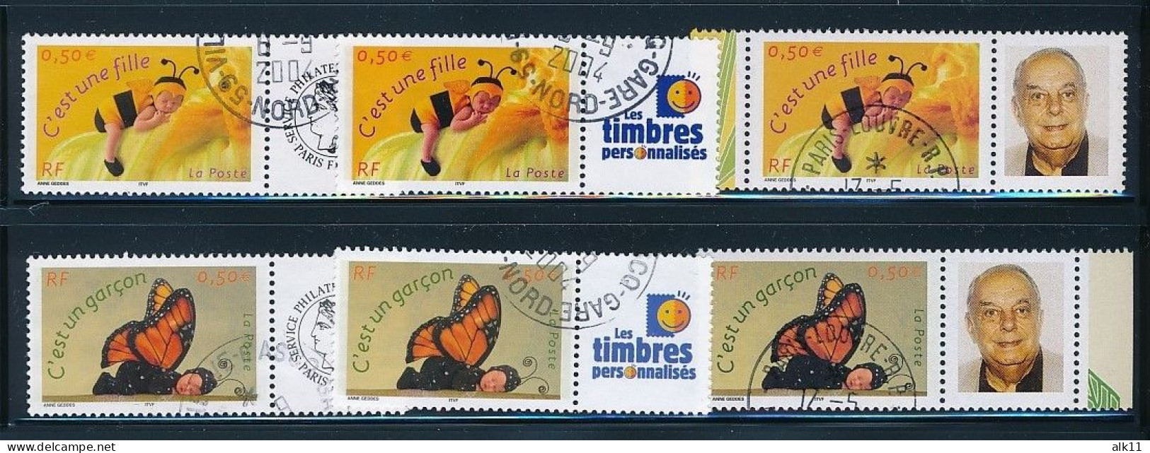 France 2004 - 3634A+Ab Et 3635A+Ab Six  Timbres Fille Et Garcon Personnalisés - Oblitéré - Used Stamps