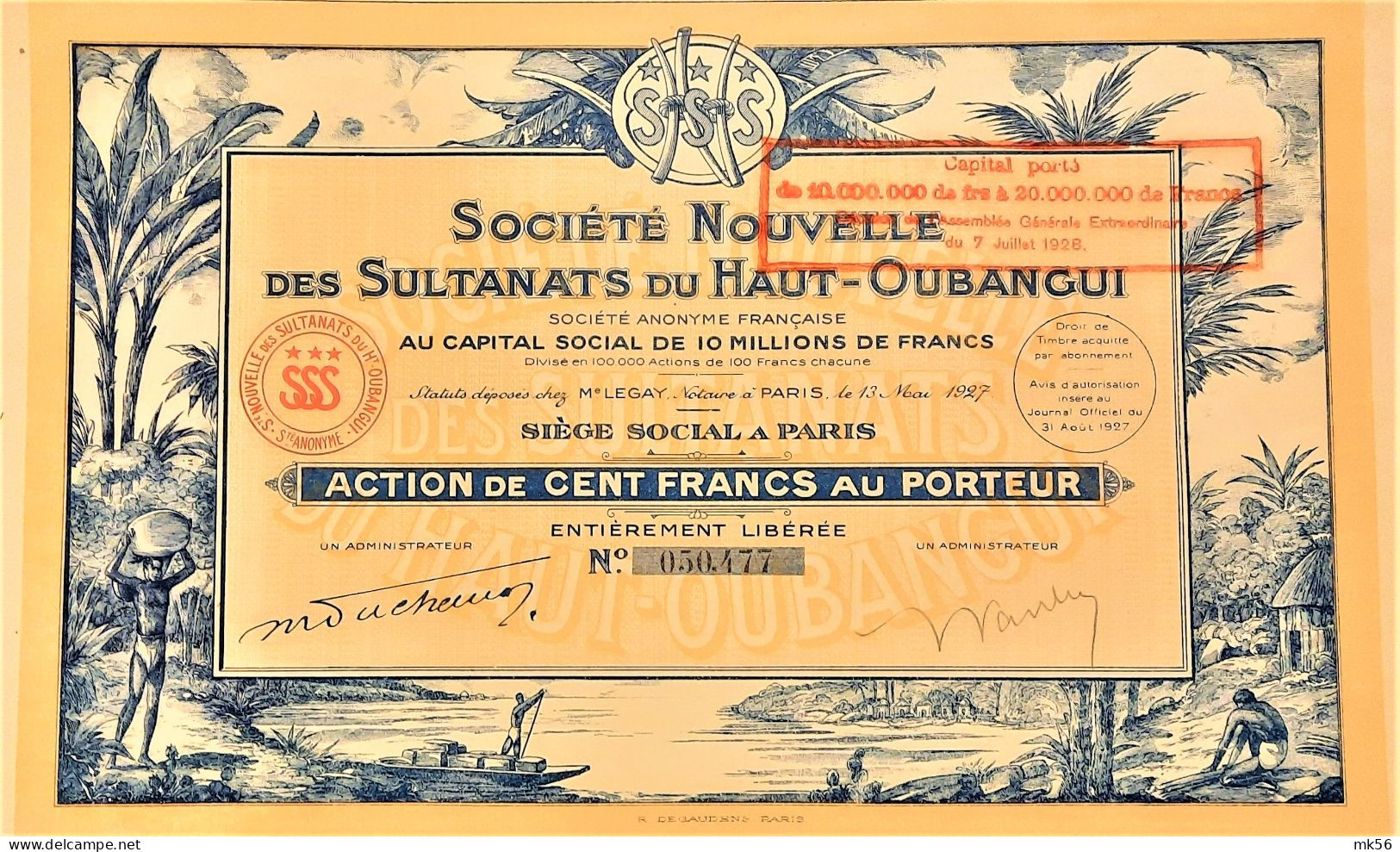 S.A. Société Nouvelle Des Sultanats  Du Haut-Oubangui (1927) - DECO - Afrique