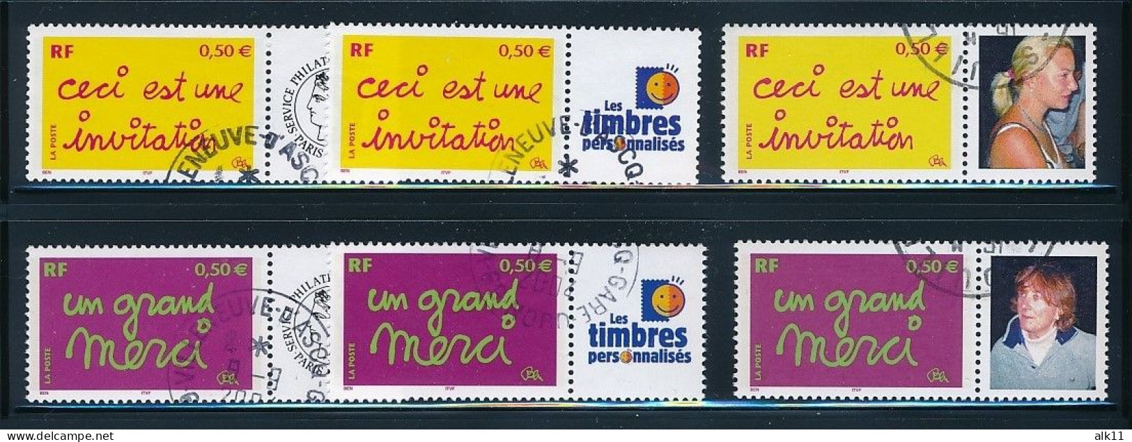 France 2004 - 3636A+Ab Et 3637A+Ab Six  Timbres Invitation Et Un Grand Merci Personnalisés - Oblitéré - Oblitérés