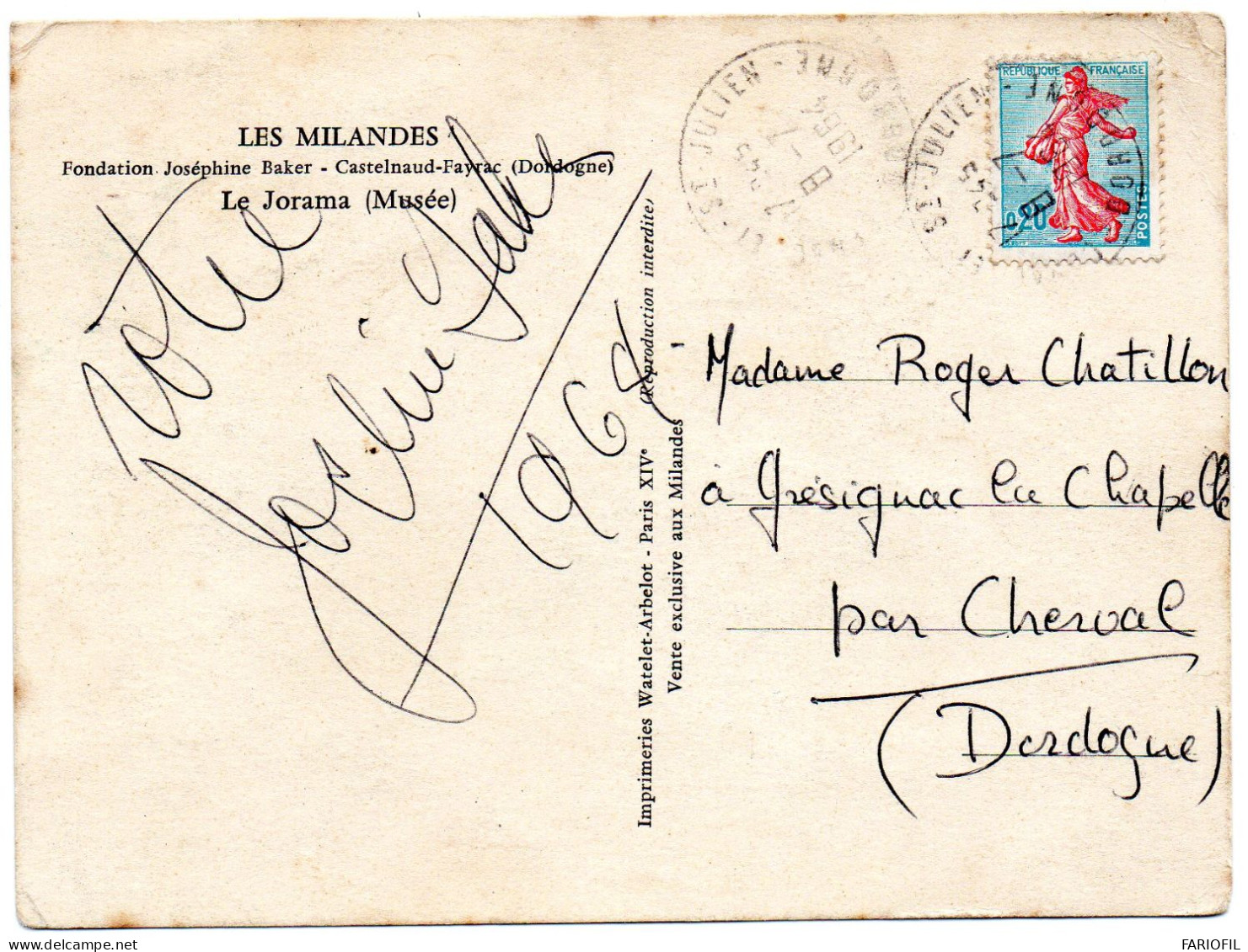 Autographe De Joséphine Baker - Dessin De 1961 Sur Les Milandes Commune De CASTELNAUD - FAYRAC . - Other & Unclassified