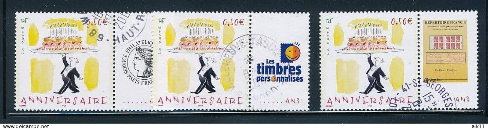 France 2004 - 3636A+Ab Trois  Timbres Anniversaire  Personnalisés - Oblitéré - Oblitérés