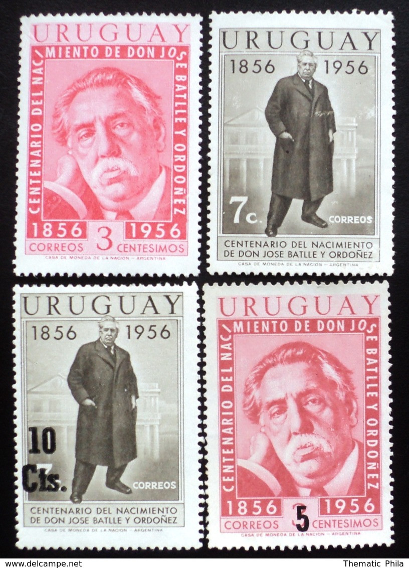 1956 URUGUAY New - President Presidente José Batlle Y Ordoñez Politician Yvert 642/5 - Uruguay