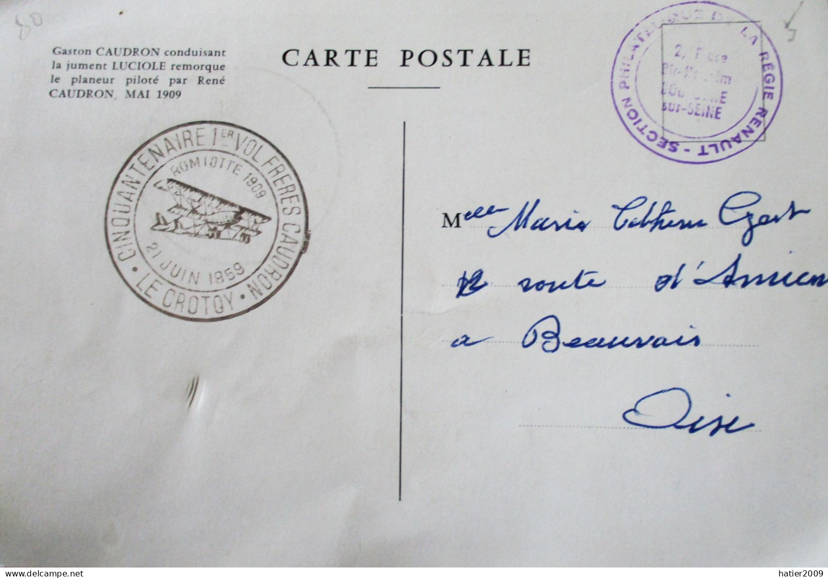 Carte Cinquantenaire LE CROTOY Rene Cauderon Dans Son Planeur Remorque Par Une Jument - Belle Philatélie De Juin 1959 - Le Crotoy