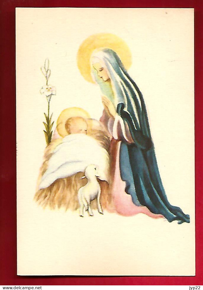 Image Pieuse Dessin Ed ? S 13 Illustrateur ? - Vierge Marie Enfant Jésus Crèche Agneau ...- Dos Vierge - Imágenes Religiosas