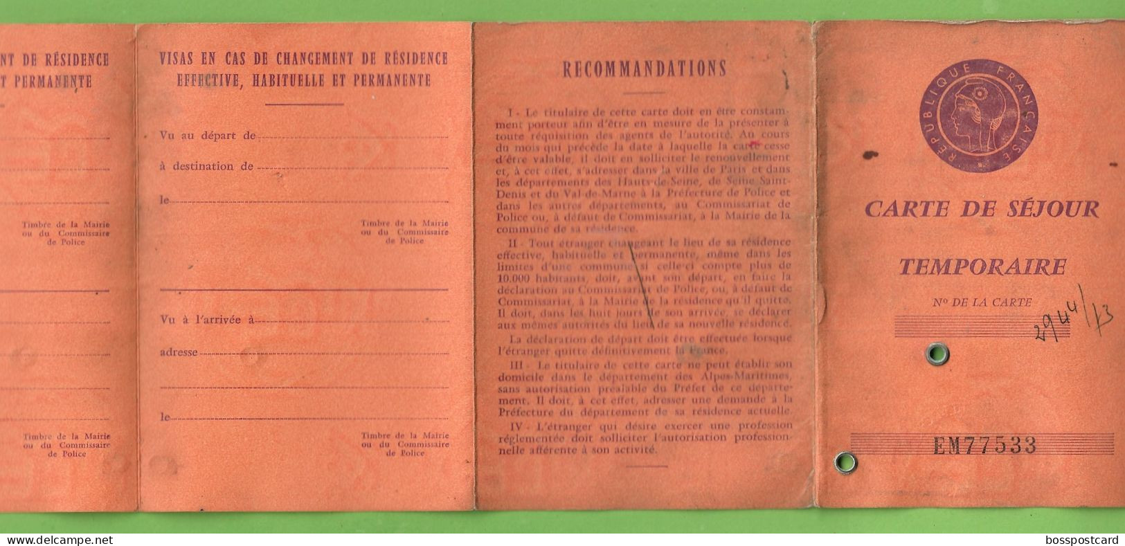 France - Carte De Séjour Temporaire - Passport - Passeporte - Reisepass - Ohne Zuordnung