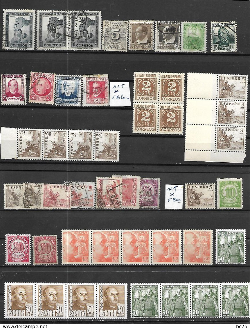 ESPAGNE -52 TRES BEAUX TIMBRES DONT 11 NEUFS * * AVEC 6 BLOCS  ET 41 OBLITERES -  PAS EMINCE-DE 1931-52- 2 SCANS PORT EN - Used Stamps