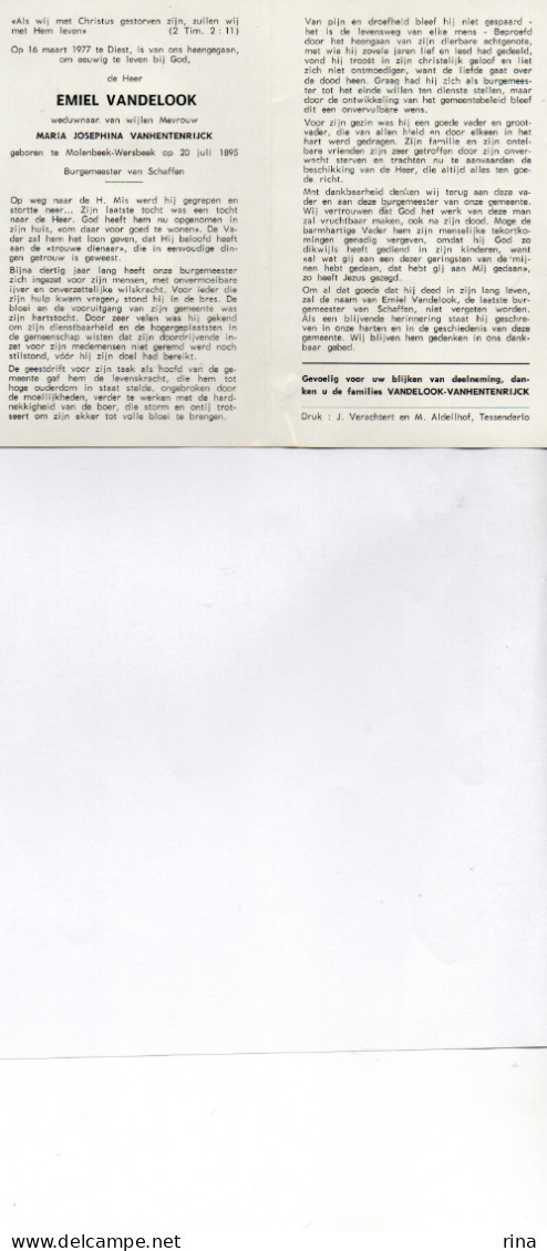 Emiel Vandelook Geb Te Molenbeek Wersbeek Op 20 Juli 1895 Overl Op 16 Maart 1977 Te Diest Burgemeester Van Schaffen - Other & Unclassified