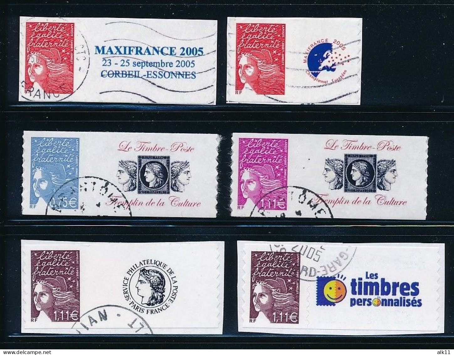 France 2004 - 3729Ab+Ac , 3729B, 3729C, 3729D Six Timbres Adhésifs  Marianne Du 14 Juillet Personnalisé - Oblitéré - Oblitérés