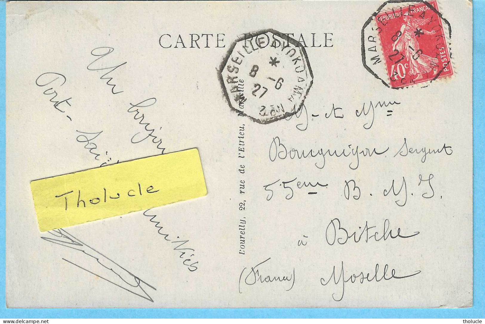 Poste Maritime-Cachet "Marseille A Yokoama N°2-1927"-Paquebot Paul Lecat- Courrier De Port-Said à Bitche - Poste Maritime