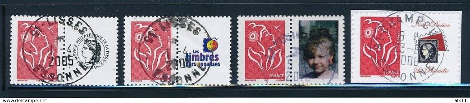 France 2005 - 3741A+Aa Et 3744A Adhésif Quatre Timbres Marianne De Lamouche Personnalisé Légende ITVF- Oblitéré - Oblitérés