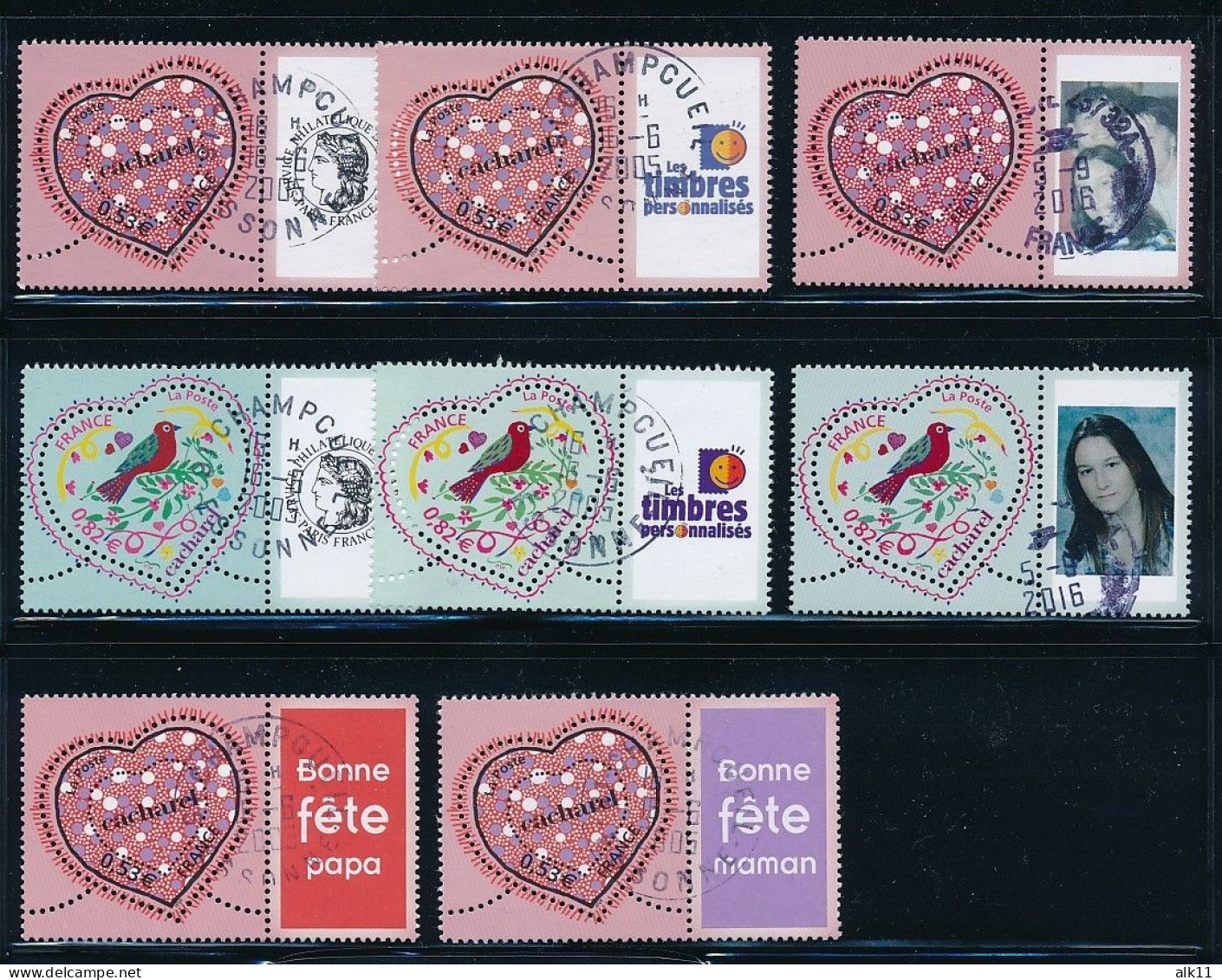 France 2005 - 3747A+Aa+Ab+Ad Et 3748A+Aa Six Timbres Coeur Cacharel Personnalisés - Oblitéré - Usados