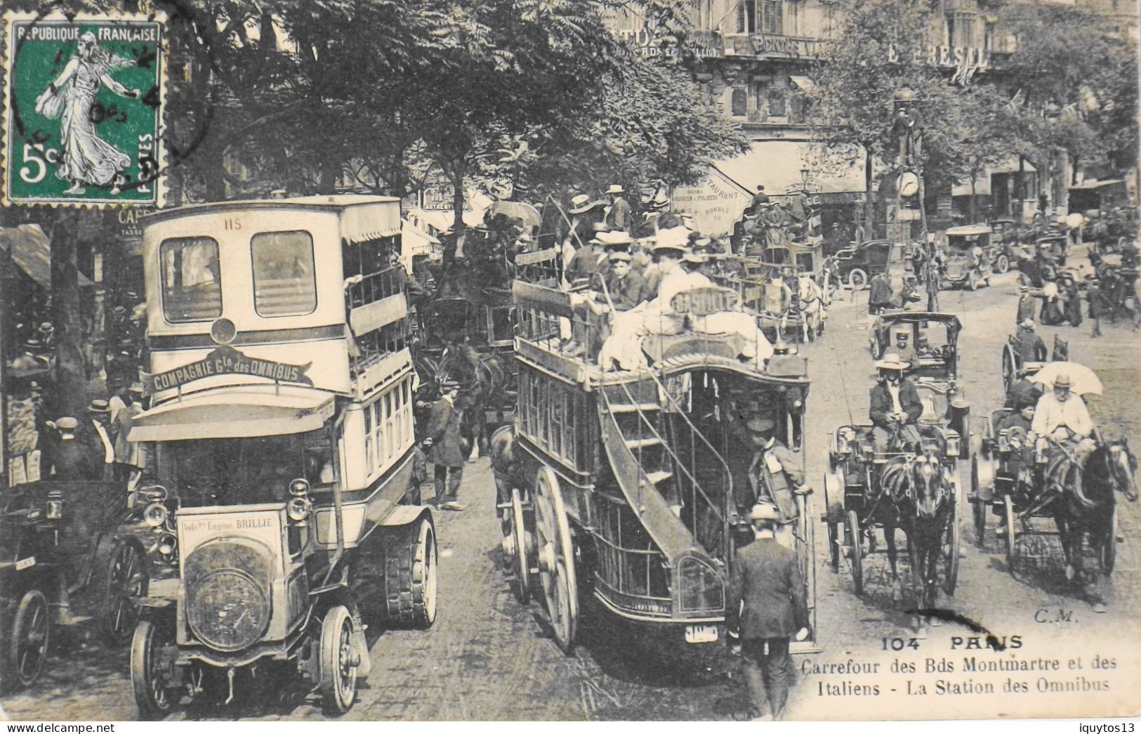 CPA. [75] > PARIS > N° 104 - Carrefour Des Boulevards Montmartre Et Des Italiens, Station Des Omnibus - 1908 - TBE - Distretto: 09