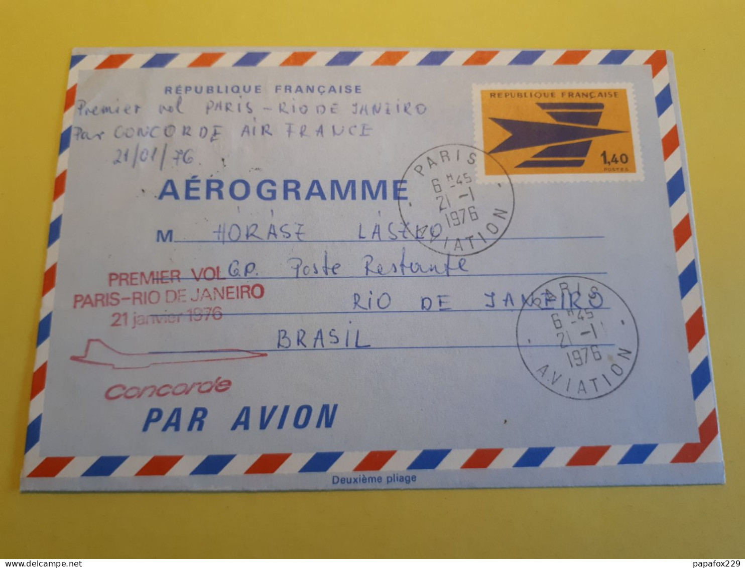 PREMIERE LIAISON AERIENNE PARIS RIO DE JANEIRO CONCORDE 1976 - Other & Unclassified