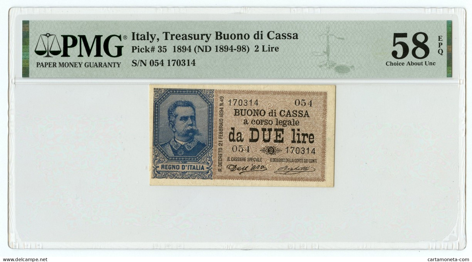 2 LIRE BUONO DI CASSA EFFIGE UMBERTO I 22/02/1894 SUP - Regno D'Italia – Other