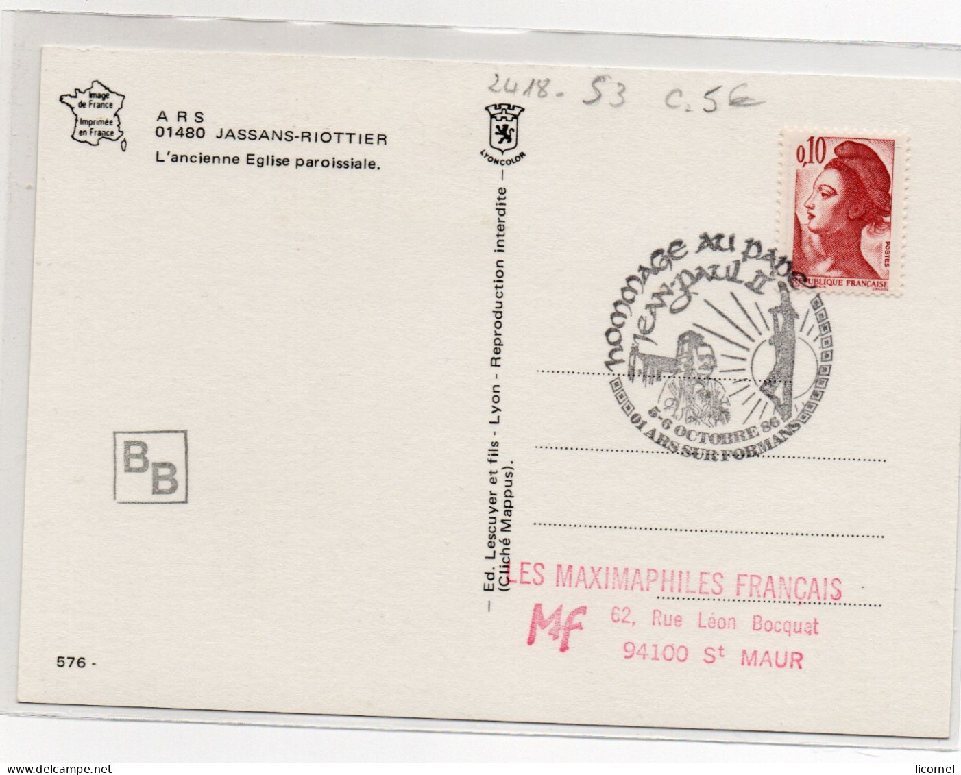 Carte  Maxi  1986 : ARS L ANCIENNE EGLISE - 1980-1989