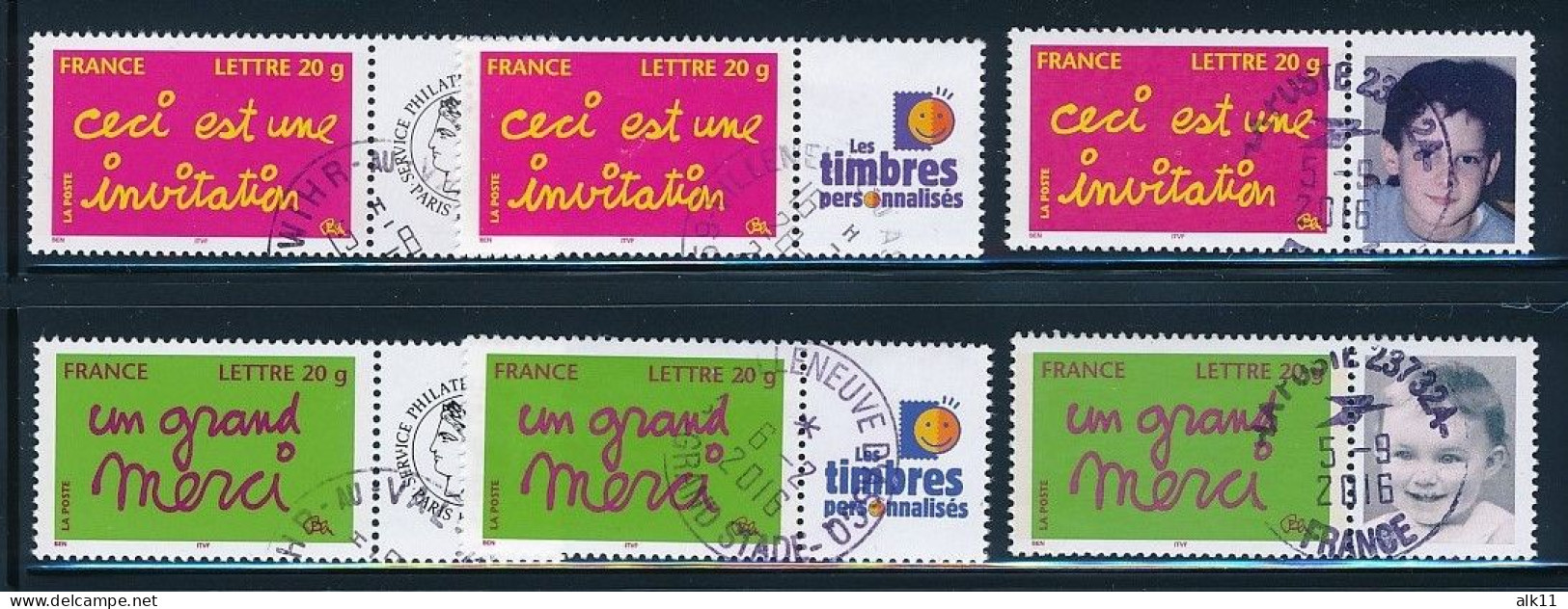 France 2005 - 3760A+Ab Et 3761A+Ab Six Timbres Invitation Et Merci Personnalisés - Oblitéré - Used Stamps