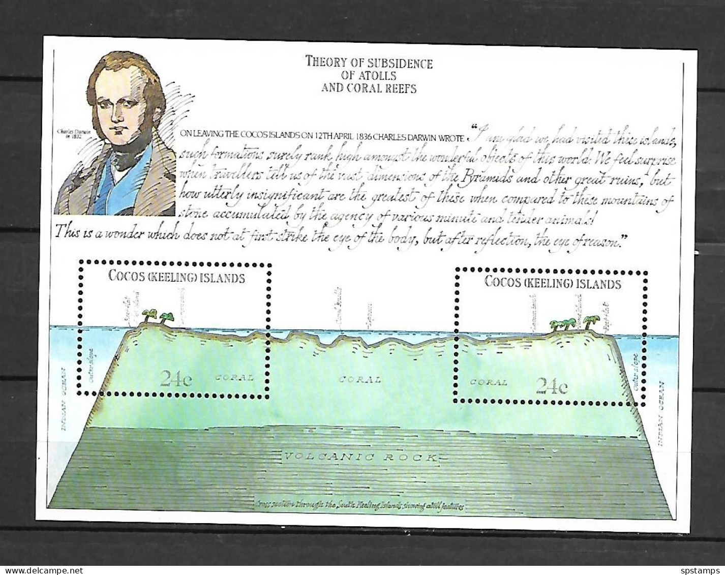 Cocos (Keeling) Islands 1981 Charles Darwin - Theory Of Subsidence Of Atolls And Coral Reeps MS MNH - Cocos (Keeling) Islands