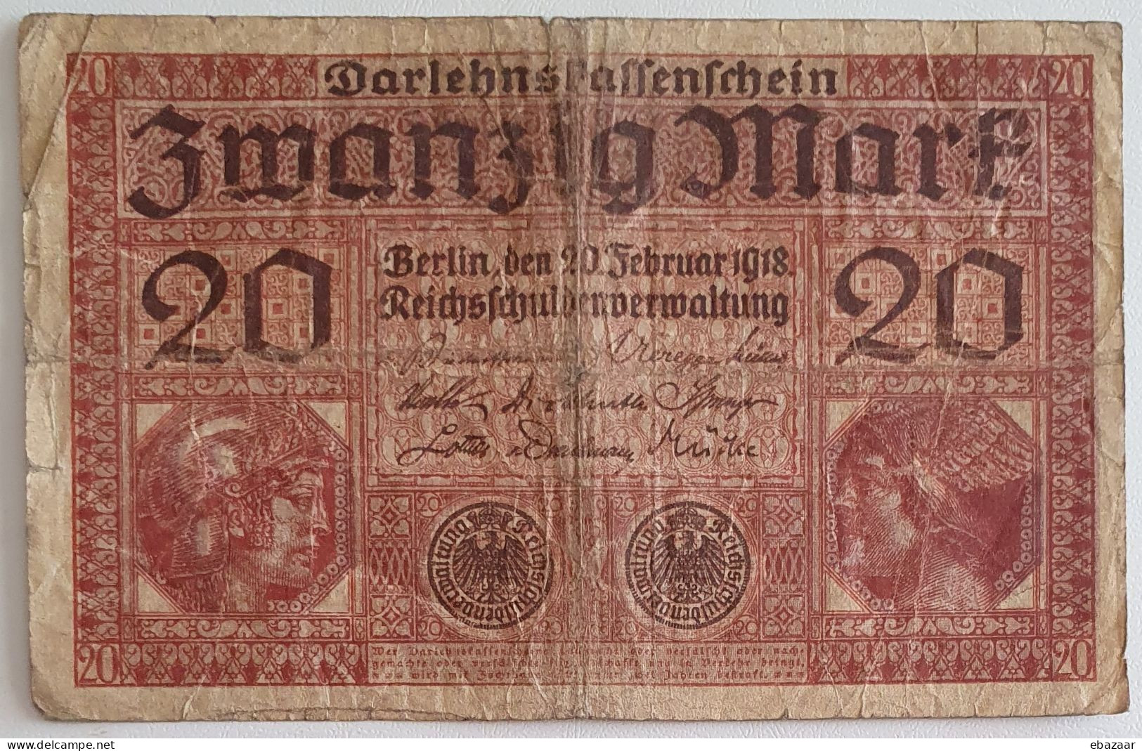 Germany 20 Mark 20.02.1918 Banknote P-57 Circulated With Fold - 20 Mark