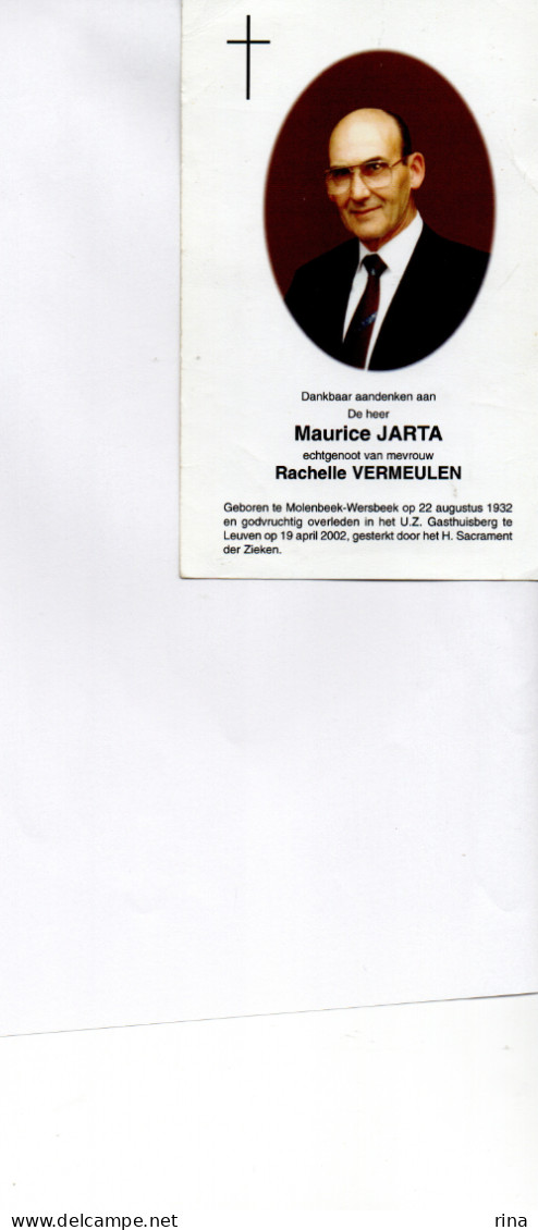 Maurice Jarta Geb Te Molenbeek Wersbeek Op  22 Aug 1932 Overl Te Leuven Op 19 April 2002 - Autres & Non Classés