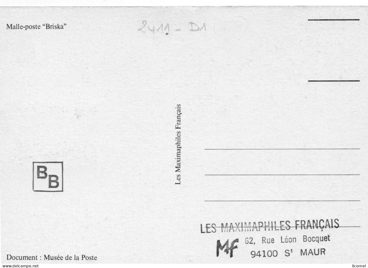 Carte  Maxi  1986 /MALLE POSTE"BRISKA" - 1980-1989