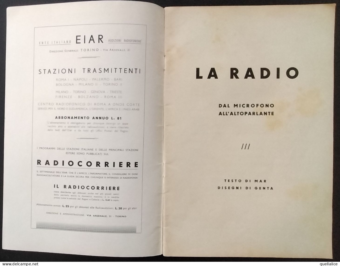 03935 "LA RADIO - DAL MICROFONO ALL'AUTOPARLANTE - RADIO SILLABARIO - TESTO DI MAR - DISEGNI DI GENTA" ORIG. - Autres & Non Classés