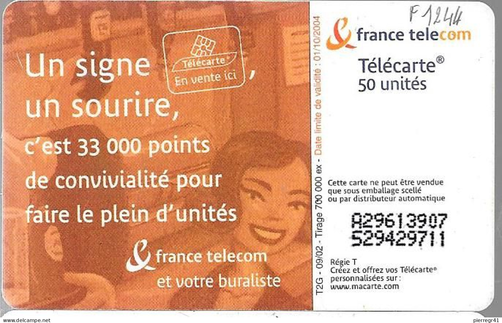 TC-PUBLIC-F1244-50U-SO3-09/02-BURALISTE-2-UTILISE-TBE/RARE - 2002