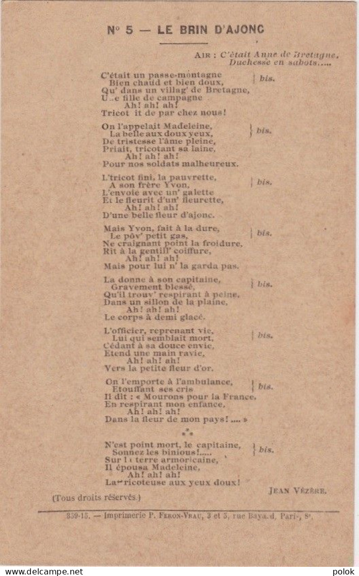 Cn – Cpa Chanson De Jean Vézère – Le Brin D'Ajonc - Music