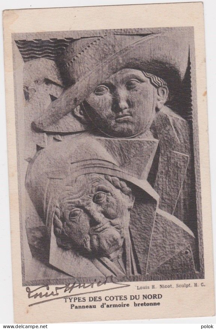 Cn – Rare Cpa Panneau D'armoire Bretonne – Types De Cotes Du Nord (Louis Nicot, Sculpteur) - Other & Unclassified