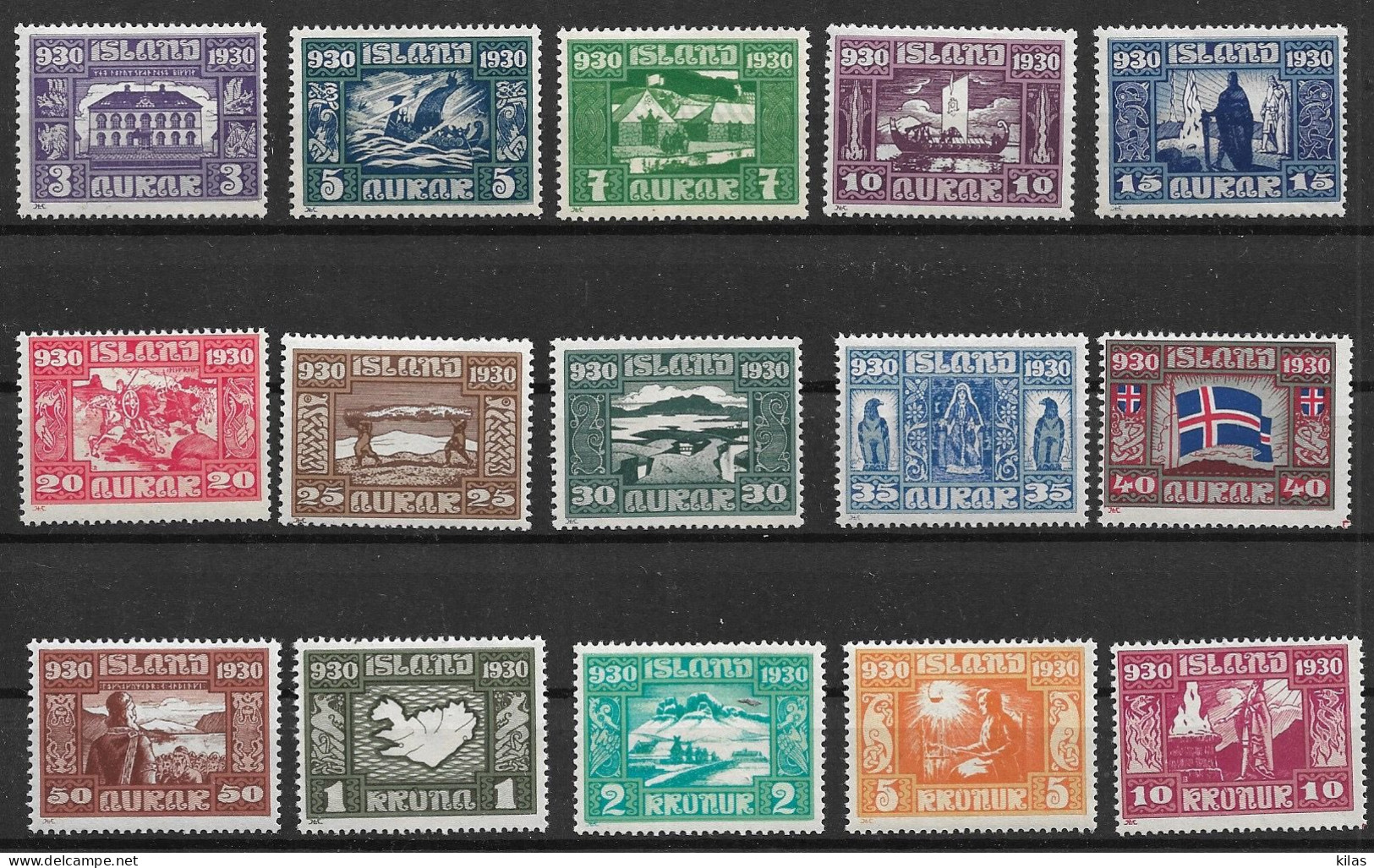 ICELAND 1930 Millennium Of The Icelandic Parliament (15 Value) Complet Set MNH - Neufs