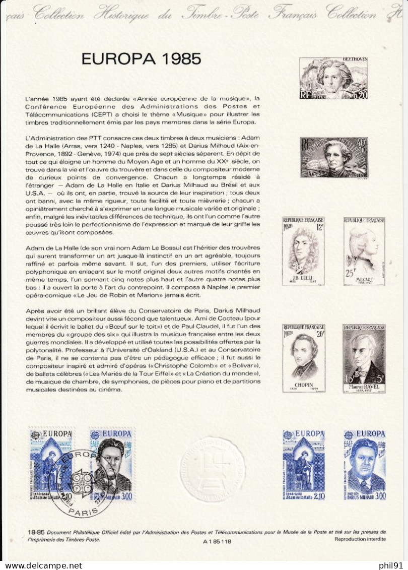 FRANCE    Document "Collection Historique Du Timbre Poste"    Europa 1985       N° Y&T  2366 Et 2367 - Documenten Van De Post