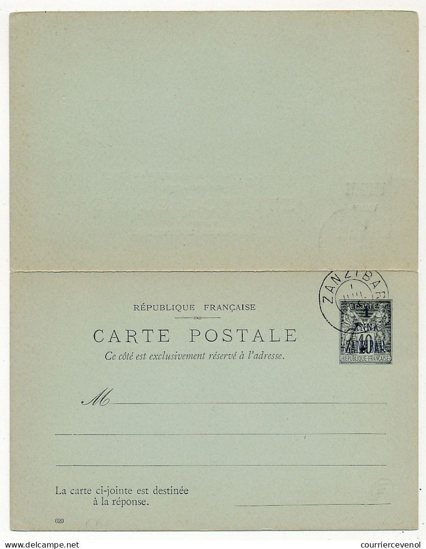 Entier Postal CP Double Au Type Sage Avec Volet Réponse - 10c Surchargé 1 Anna Zanzibar - 1904 - Cartas & Documentos