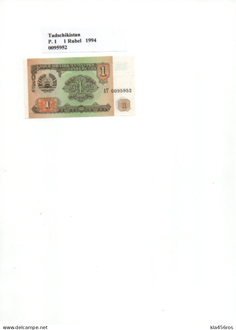 Tadschikistan  P.1  1 Rubel 1994 UNC - Tajikistan