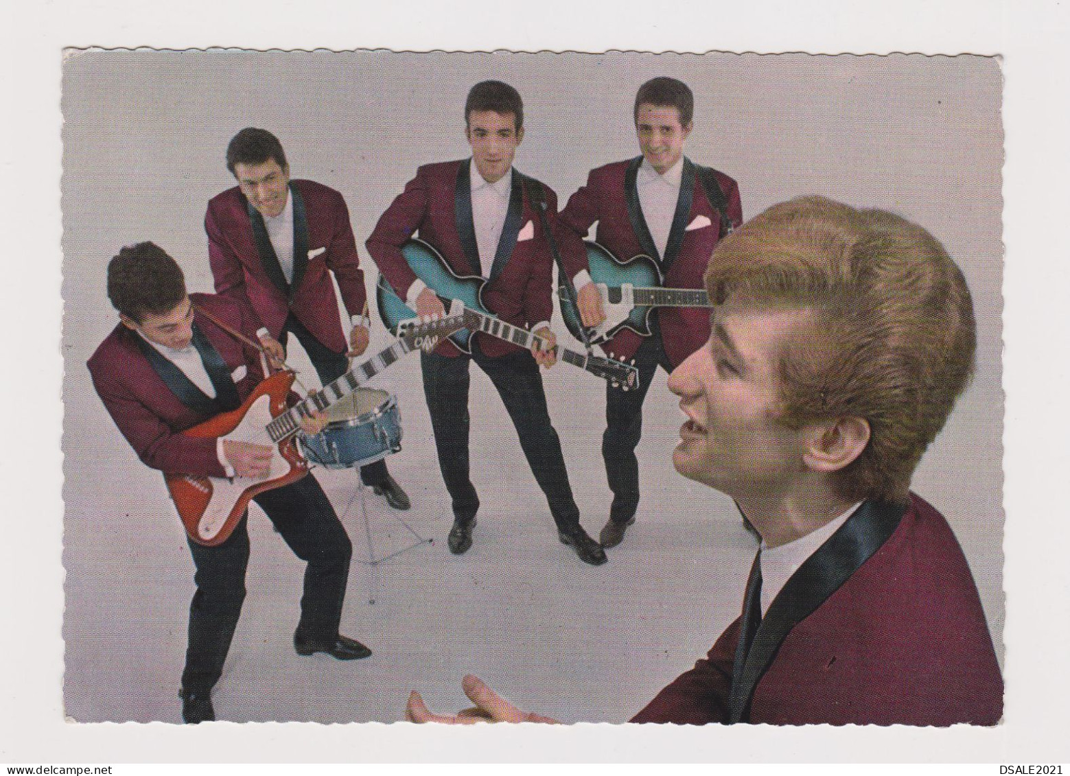 EDDY MITCHELL And LES CHAUSSETTES NOIRES, Vintage French Photo Postcard RPPc AK (170) - Music And Musicians