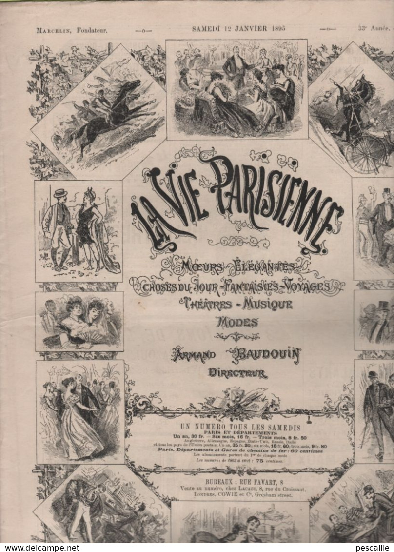 LA VIE PARISIENNE 12 01 1895 - L'OEIL AU THEATRE / GALETTES DES ROIS / MERE AVEUGLE L. VALLET / CUEILLETTES DES BAISERS - Magazines - Before 1900