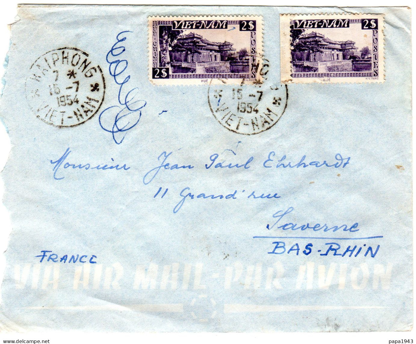 1954  CAD D' HAIPHONG VIET NAM  Envoyée à SAVERNE 67 - Vietnam