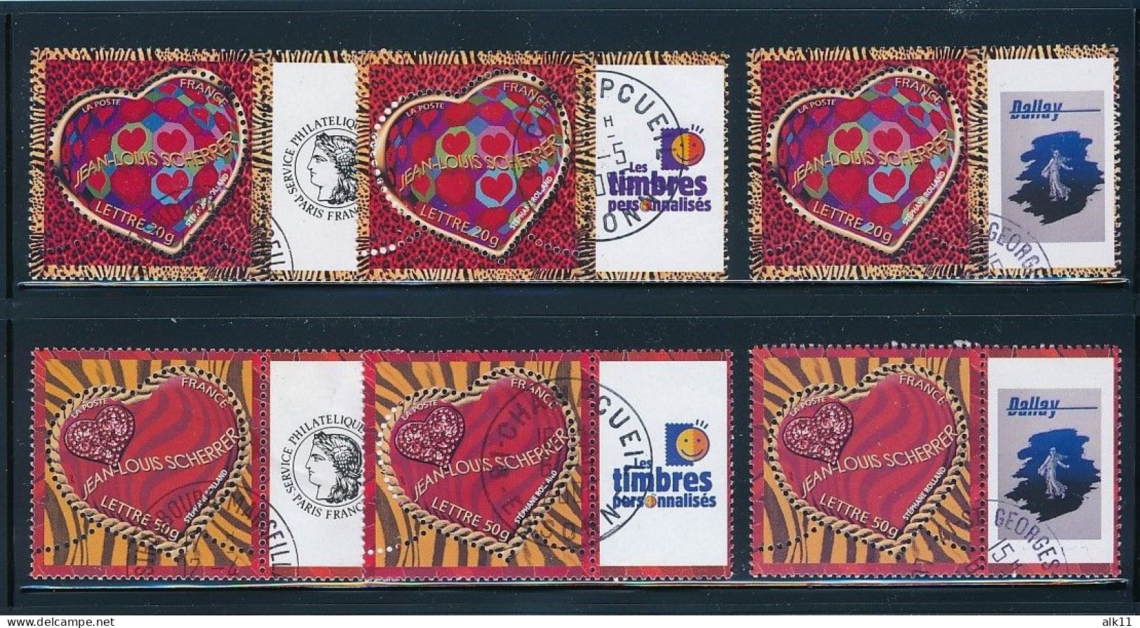 France 2006 - 3861A+Aa, 3862A+Aa Six  Timbres Coeur Scherrer   Personnalisé - Oblitéré - Used Stamps