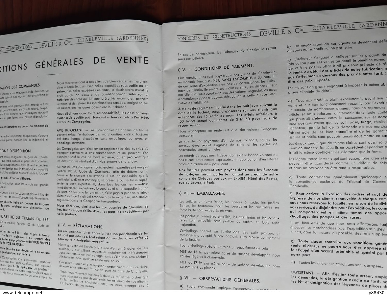 Catalogue DEVILLE à CHARLEVILLE . 08 - Année 1939 - Fonderies Et Constructions - Articles De Chauffage -  - 23 Vues - Materiaal En Toebehoren