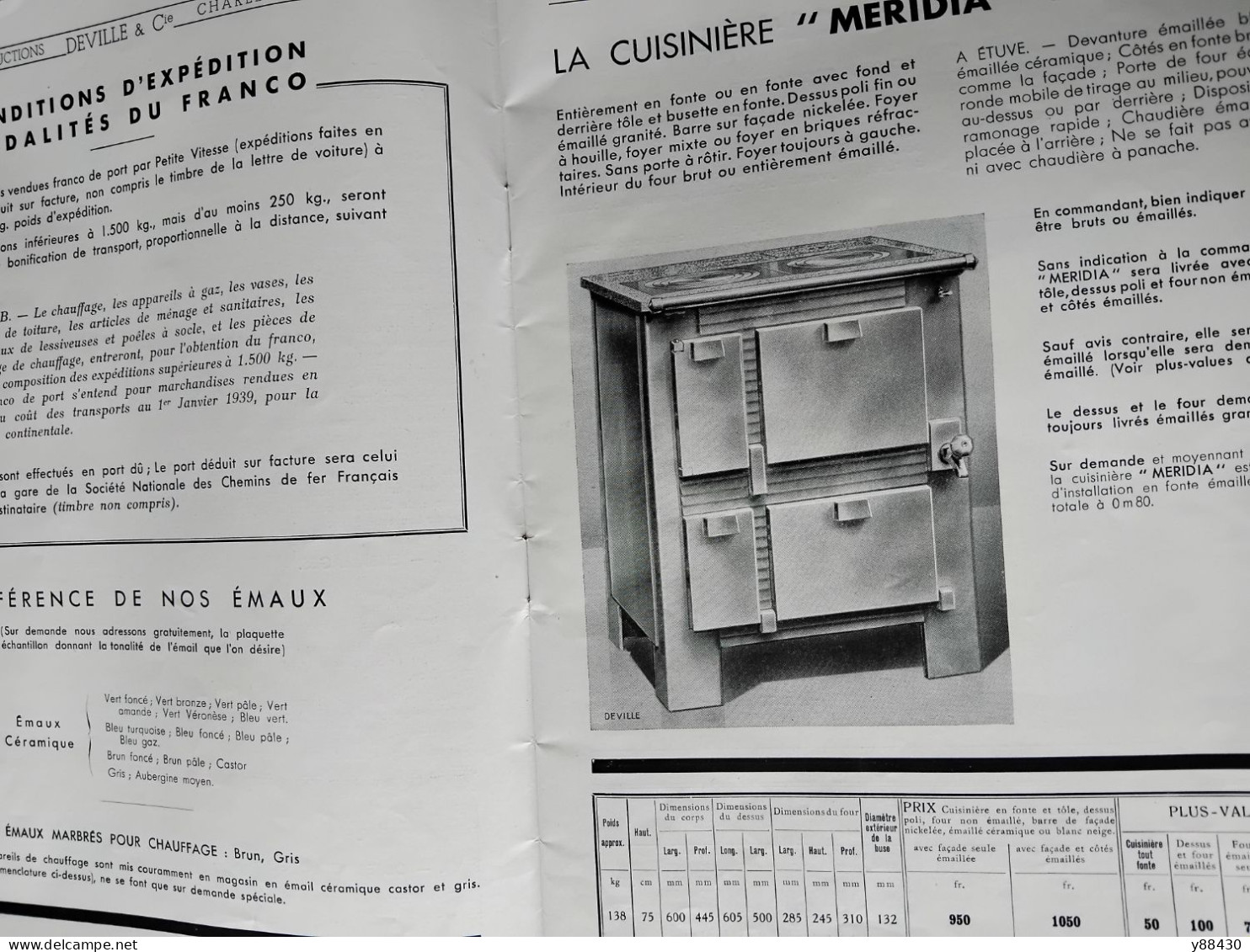 Catalogue DEVILLE à CHARLEVILLE . 08 - Année 1939 - Fonderies Et Constructions - Articles De Chauffage -  - 23 Vues - Materiaal En Toebehoren