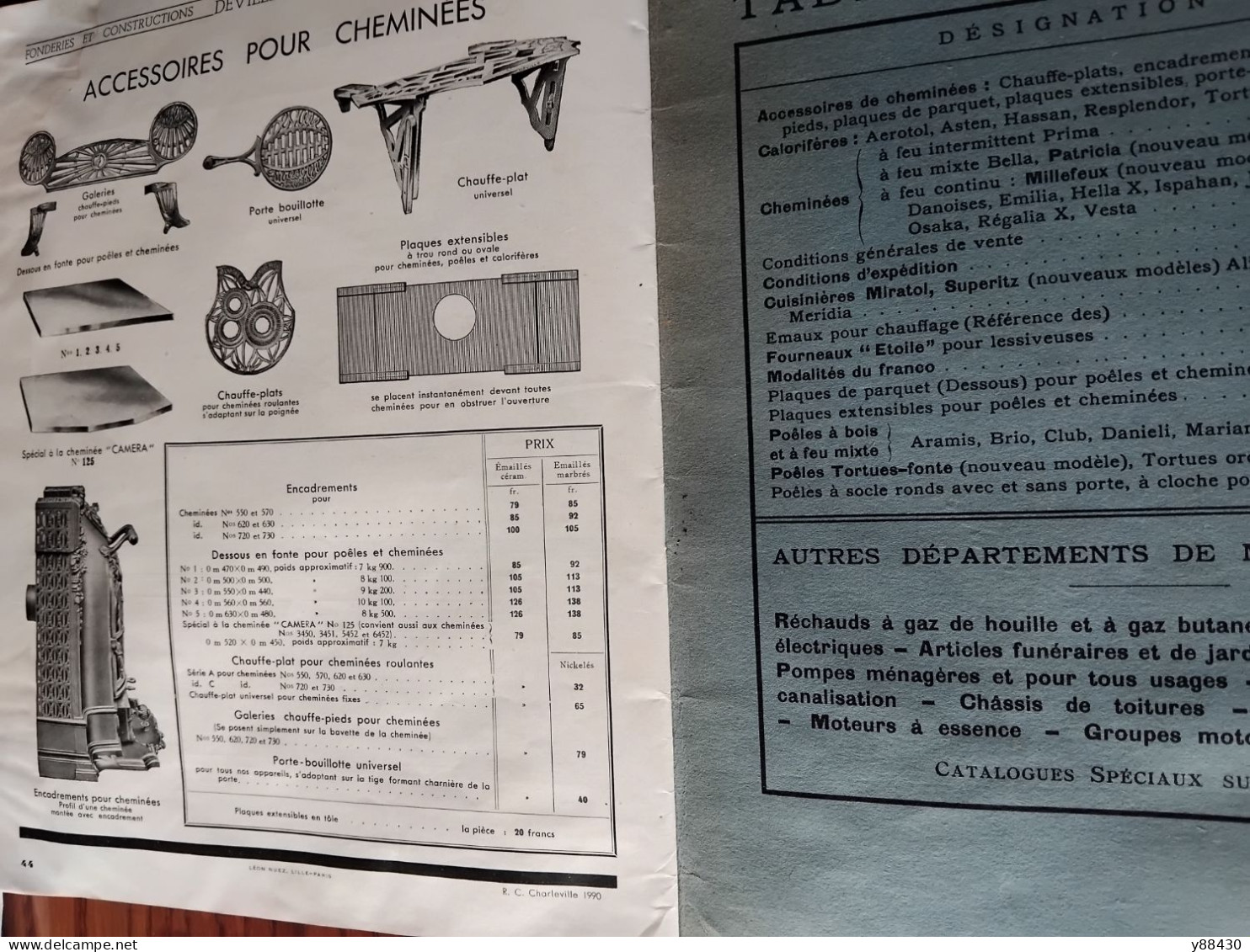 Catalogue DEVILLE à CHARLEVILLE . 08 - Année 1939 - Fonderies et Constructions - Articles de Chauffage -  - 23 vues