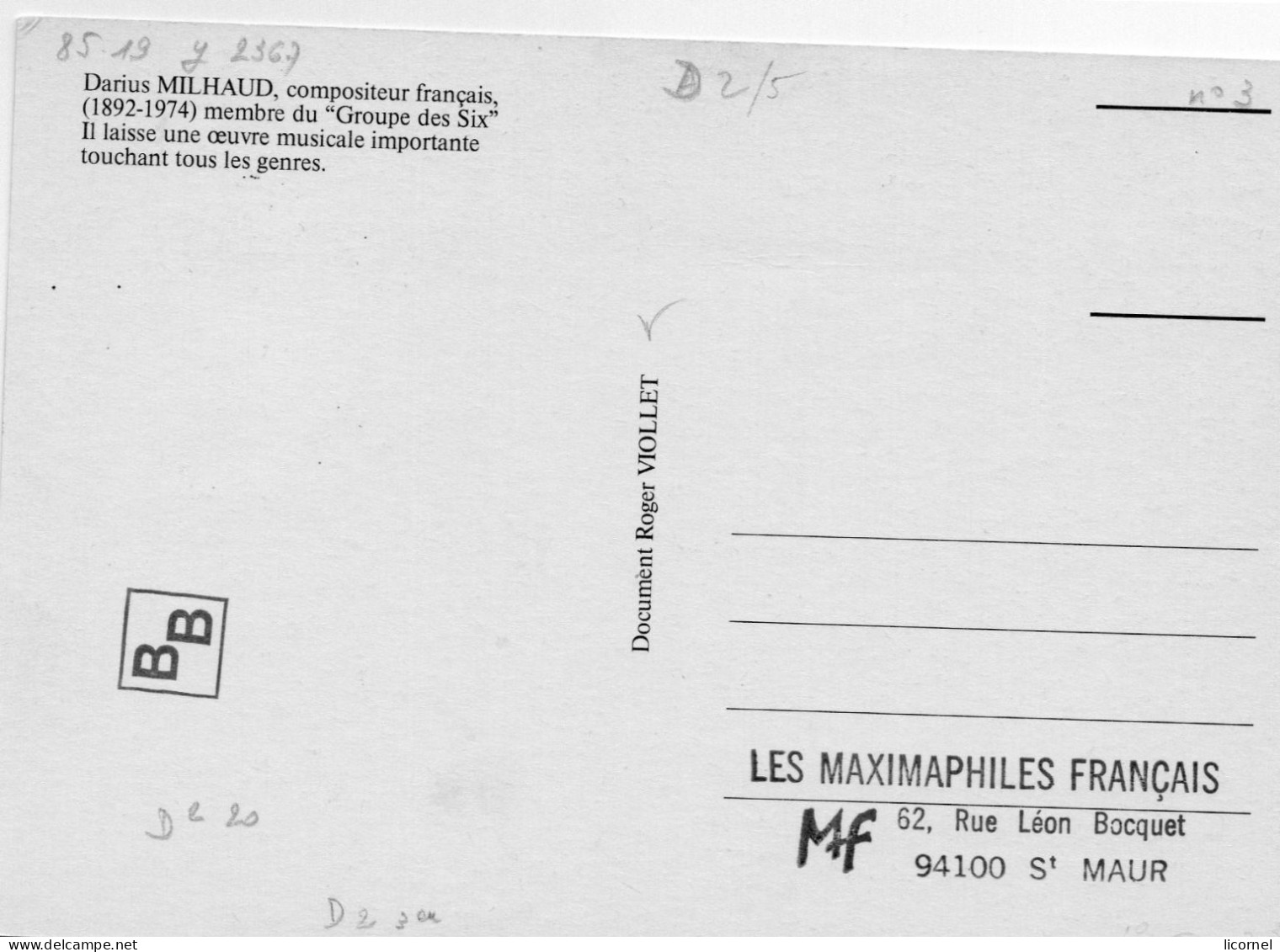 Carte  Maxi  1986 :DARIUS MILHAUD - 1980-1989
