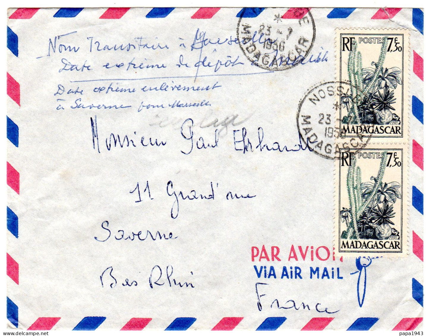 1956  CAD De NOSSI BE  Envoyée à SAVERNE 67 - Covers & Documents