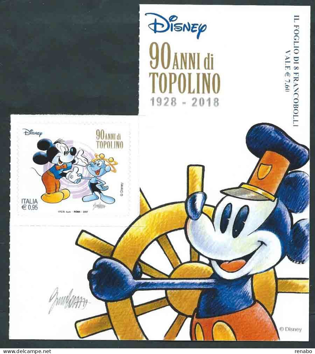 Italia, Italy, Italien, Italie 2017; Atomo Bleep-Bleep And Mickey Mouse + Edge Of The Sheet. Disney, 90° Topolino Italia - Disney