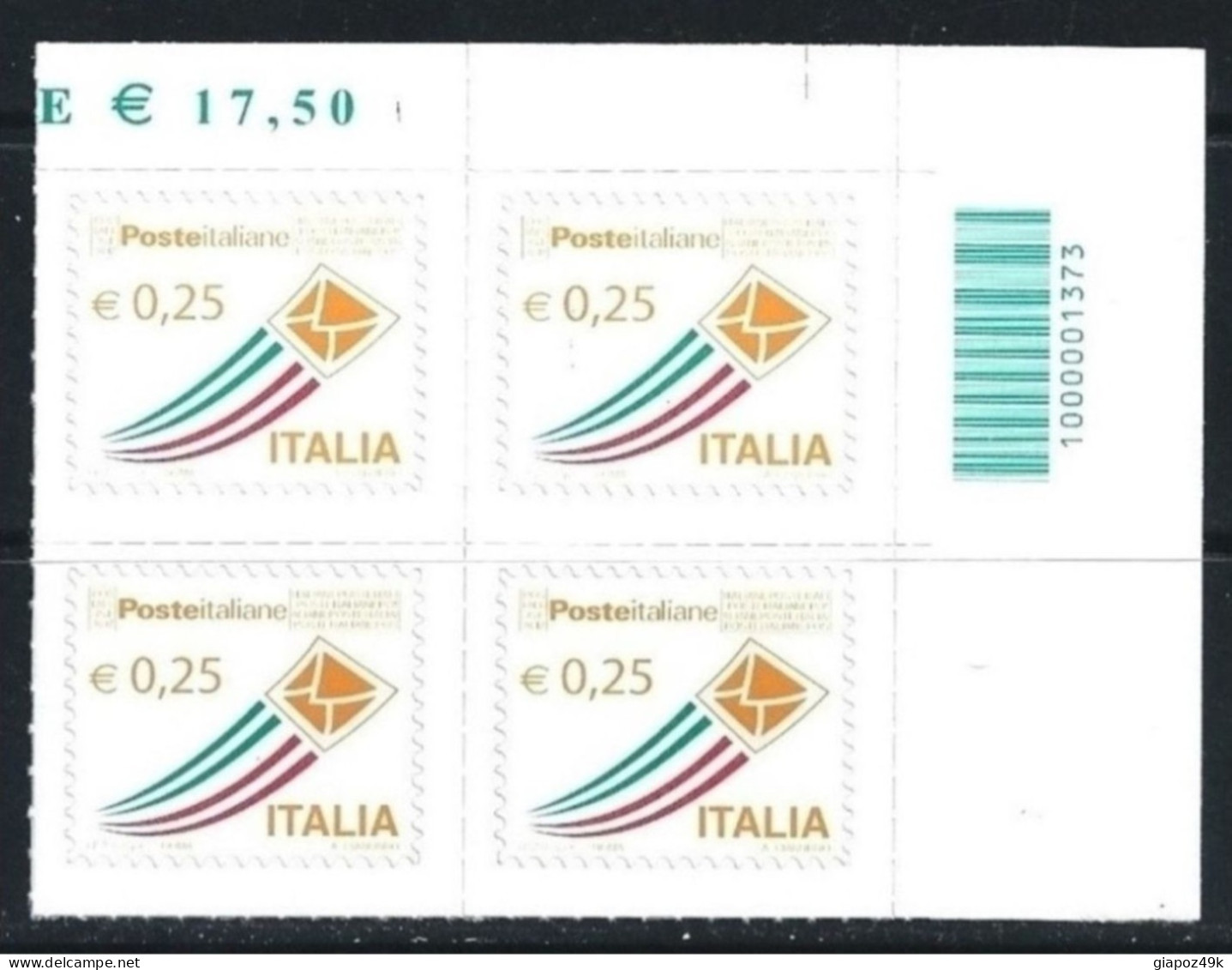 ● ITALIA 2014 ● RISTAMPA ORDINARIA ֍ Poste Italiane Da 0,25 € ● Prioritaria ● QUARTINE Con CODICE A BARRE ● - Bar Codes
