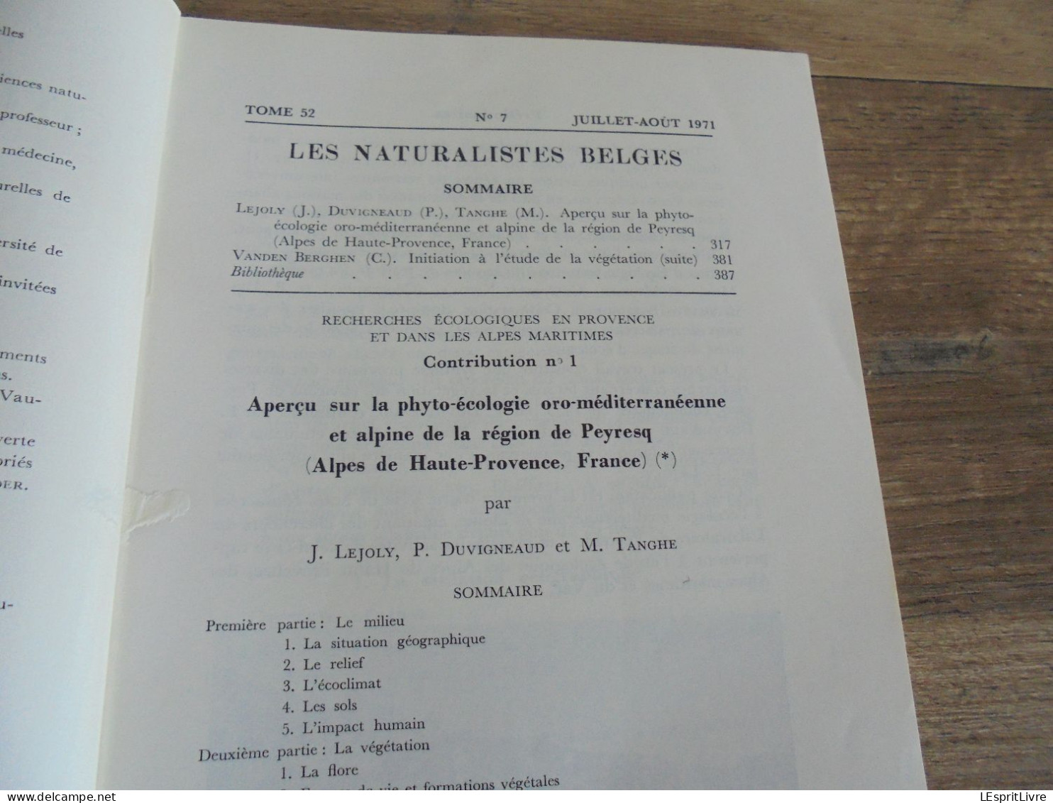 LES NATURALISTES BELGES N° 7 Année 1971 Régionalisme Région Peyresq France Alpes Hte Provence Végétation Botanique Flore - Belgique