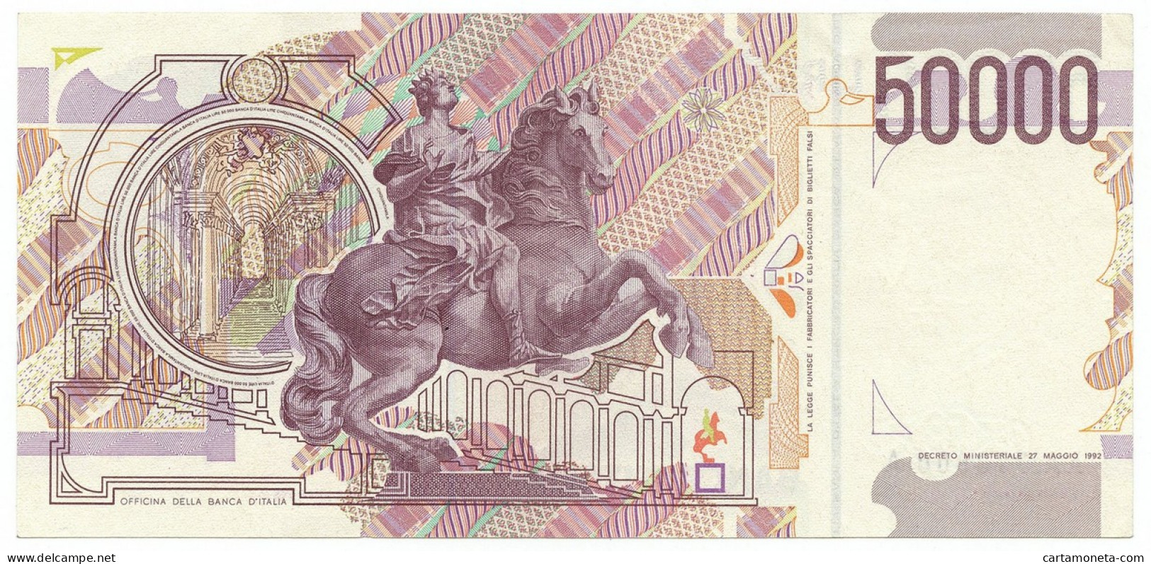 50000 LIRE GIAN LORENZO BERNINI II TIPO PRIMA SERIE TRIPLA A 27/05/1992 SPL/SPL+ - Altri & Non Classificati