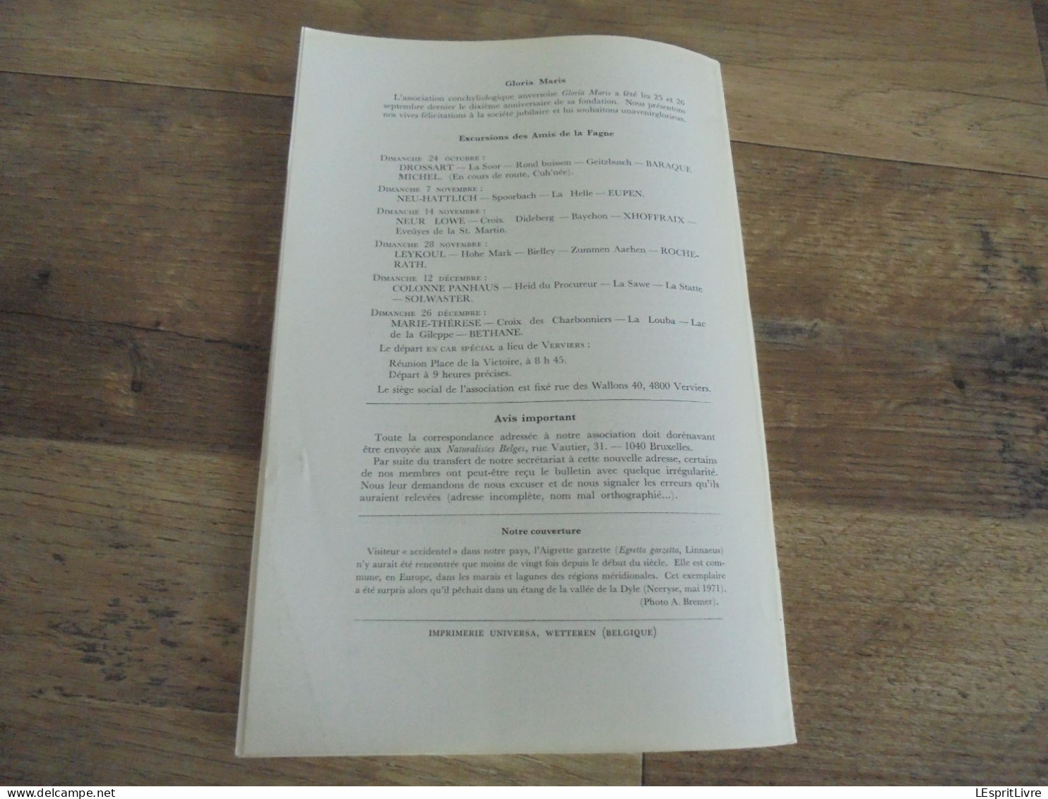 LES NATURALISTES BELGES N° 8 Année 1971 Régionalisme Pêche Sadaigne Beauchamp Champignons Végétation Botanique Flore