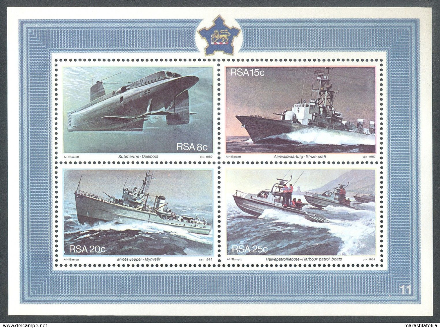 South Africa, 1982, War Ships, Submarine, Souvenir Sheet - Sonstige & Ohne Zuordnung