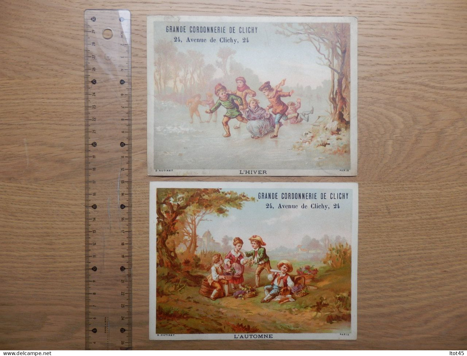 LOT DE 2 GRANDES CHROMOS GRANDE CORDONNERIE DE CLICHY L'AUTOMNE L'HIVER D. HUTINET PARIS - Other & Unclassified