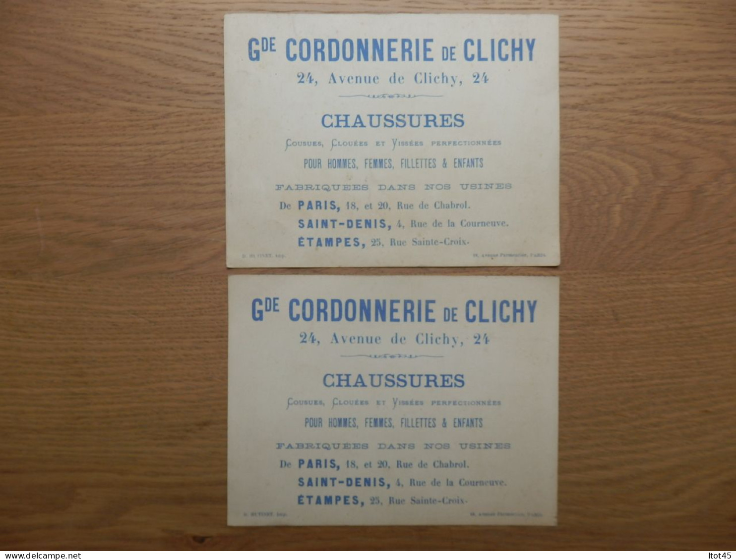 LOT DE 2 GRANDES CHROMOS GRANDE CORDONNERIE DE CLICHY L'AUTOMNE L'HIVER D. HUTINET PARIS - Autres & Non Classés