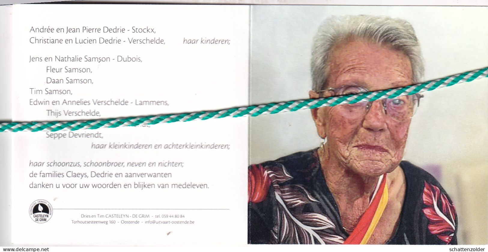Marie Louise Claeys-Dedrie, Oostende 1921, 2022. Honderdjarige. Foto Familiefoto - Obituary Notices